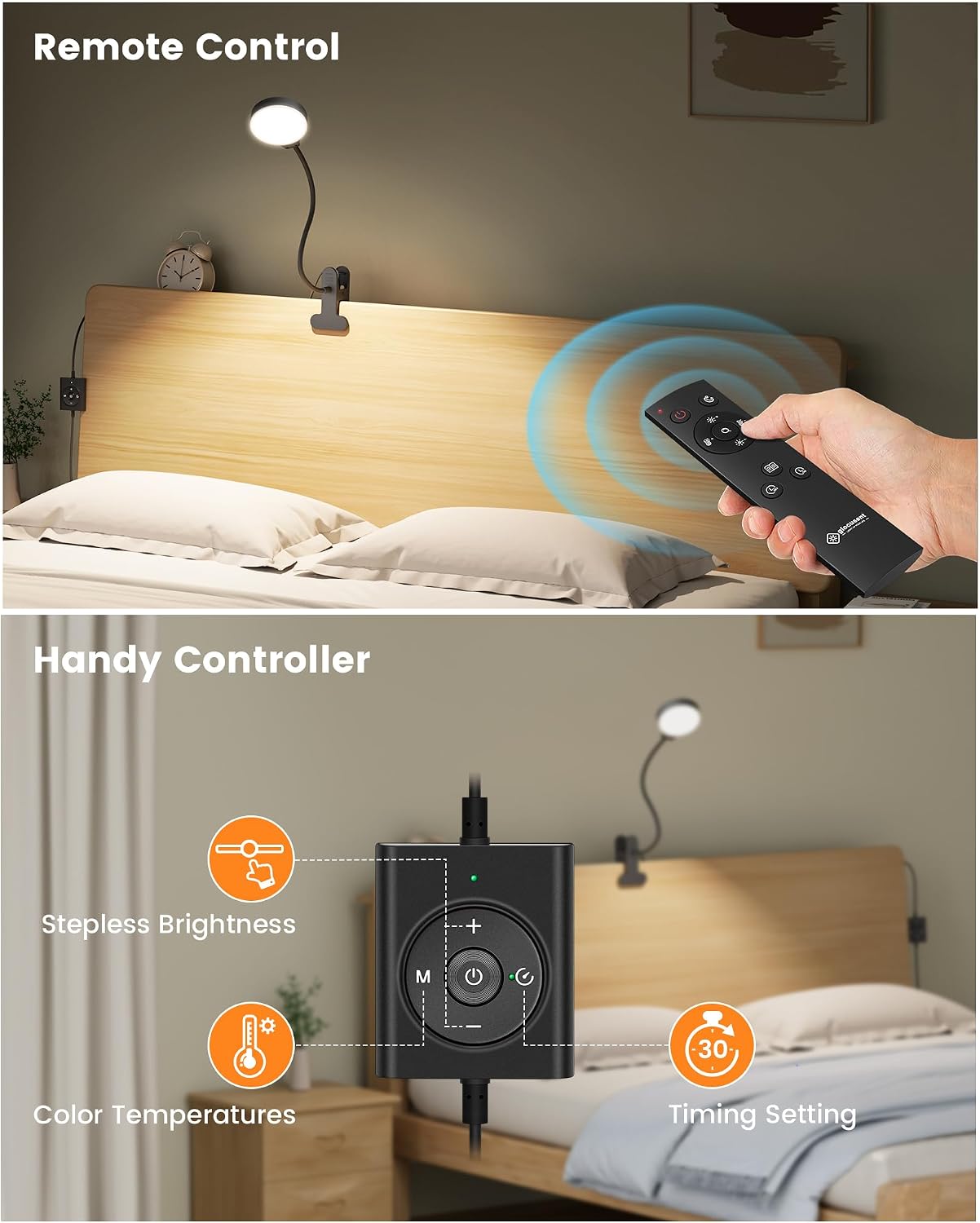 Glocusent 5W Clip on Light, 36 LED Eye Caring Reading Light for Bed, 3 Colors & 5 Brightness Clip on Lamp with Adapter, Perfect Desk Lamp with Clamp/Bunk Bed/Headboard/Table