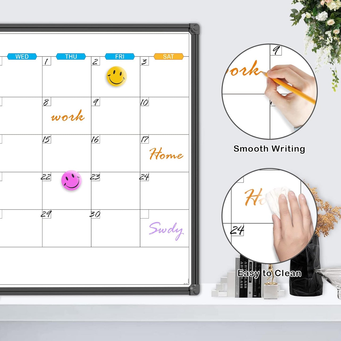 JILoffice Magnetic Dry Erase Calendar Whiteboard, 4 Month White Board Planner 36 X 24 Inch, Black Aluminum Frame Wall Mounted Board for Office Home and School