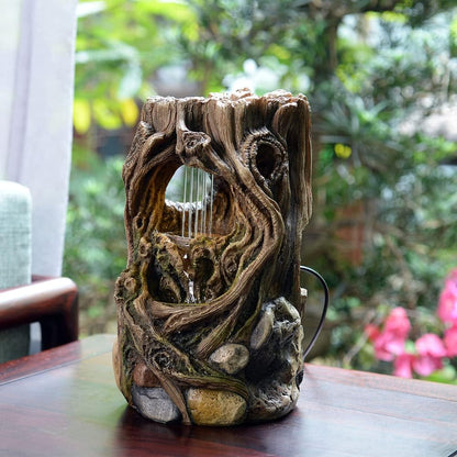 GOSSI Indoor Water Fountain Stump Rain Drop Meditation Desk Fountain Artistic Relaxation Waterfall for Home and Office Decor (22013)