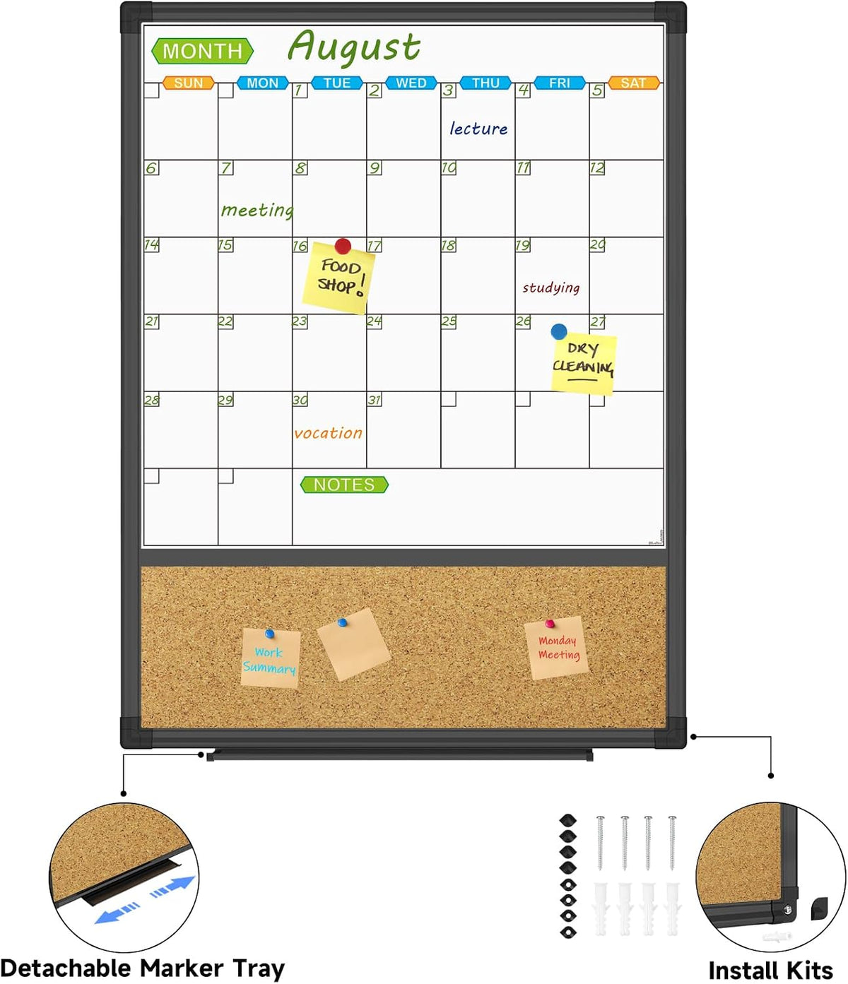 JILoffice Magnetic Dry Erase Calendar Whiteboard, 24" x 18" Monthly Board