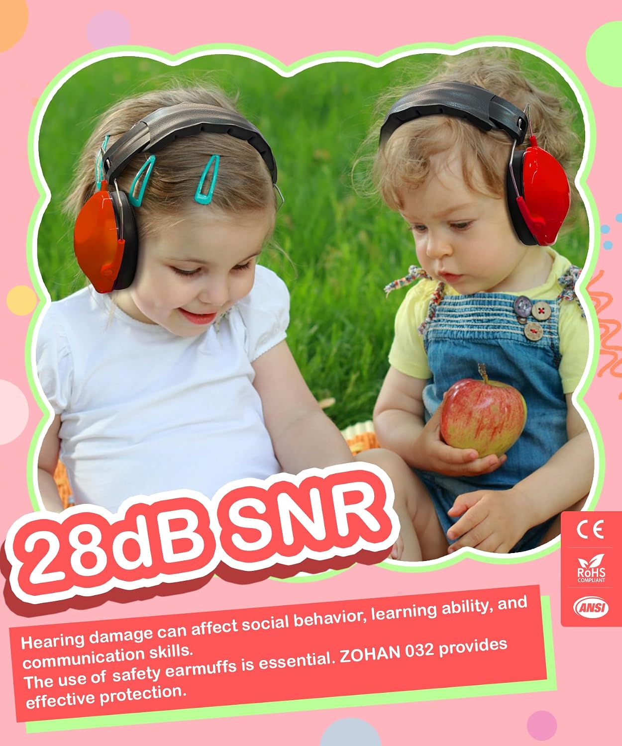 ZOHAN 032 Kids Noise Canceling Headphones - 25dB NRR Kids Ear Protection Earmuffs for School, Monster Jam, Fireworks, Travel, Air Show, Concert, Autism - Pink