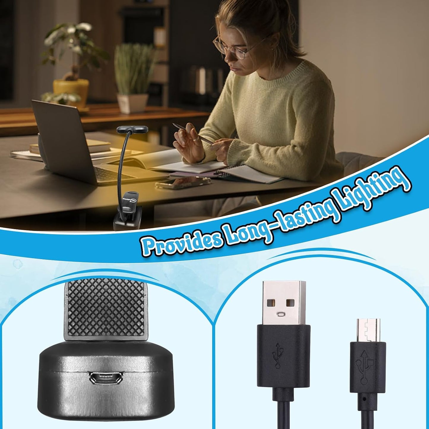 Rechargeable Book Light, Reading Lights for Books in Bed with 3 Color Temperatures & Stepless Dimming Brightness, 360°rotatable clip-on reading light with magnetic suction, suitable for Book Lovers