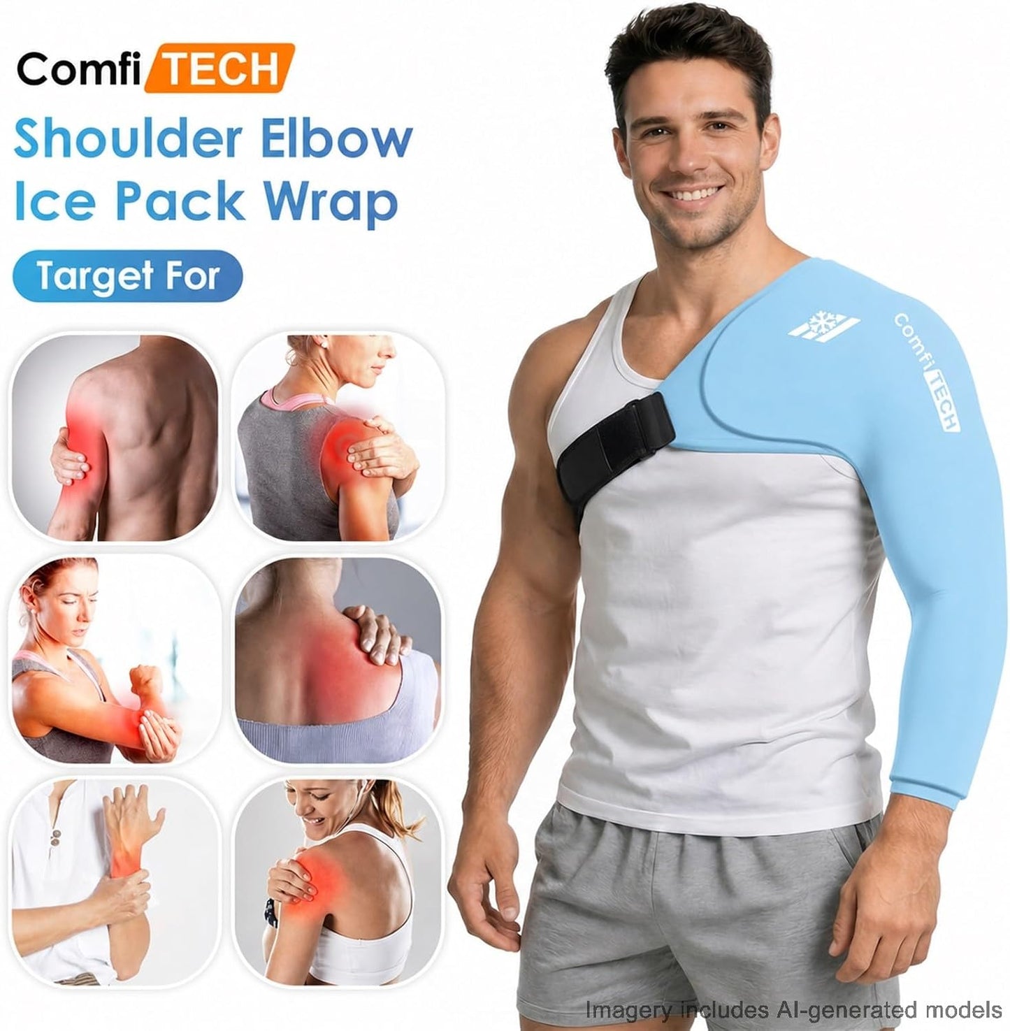 ComfiTECH Shoulder Arm Ice Pack Wrap for Pitchers & Volleyball Players, Reusable Ice Pack for Shoulder & Elbow & Arm Cooling, Adjustable Ice Arm Sleeve for Post-Training Recovery & Muscle Comfort, S