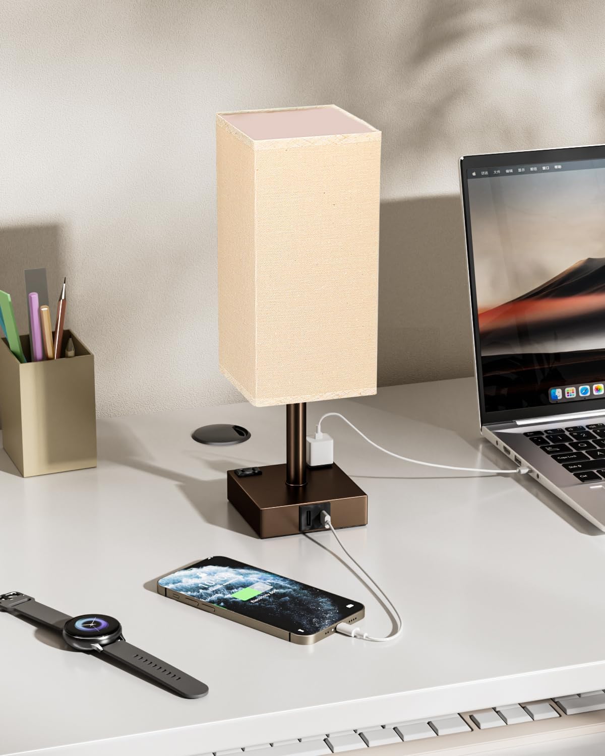 Touch Bedside Table Lamp for Bedroom - Dimmable, USB C+A, 2 AC Outlets