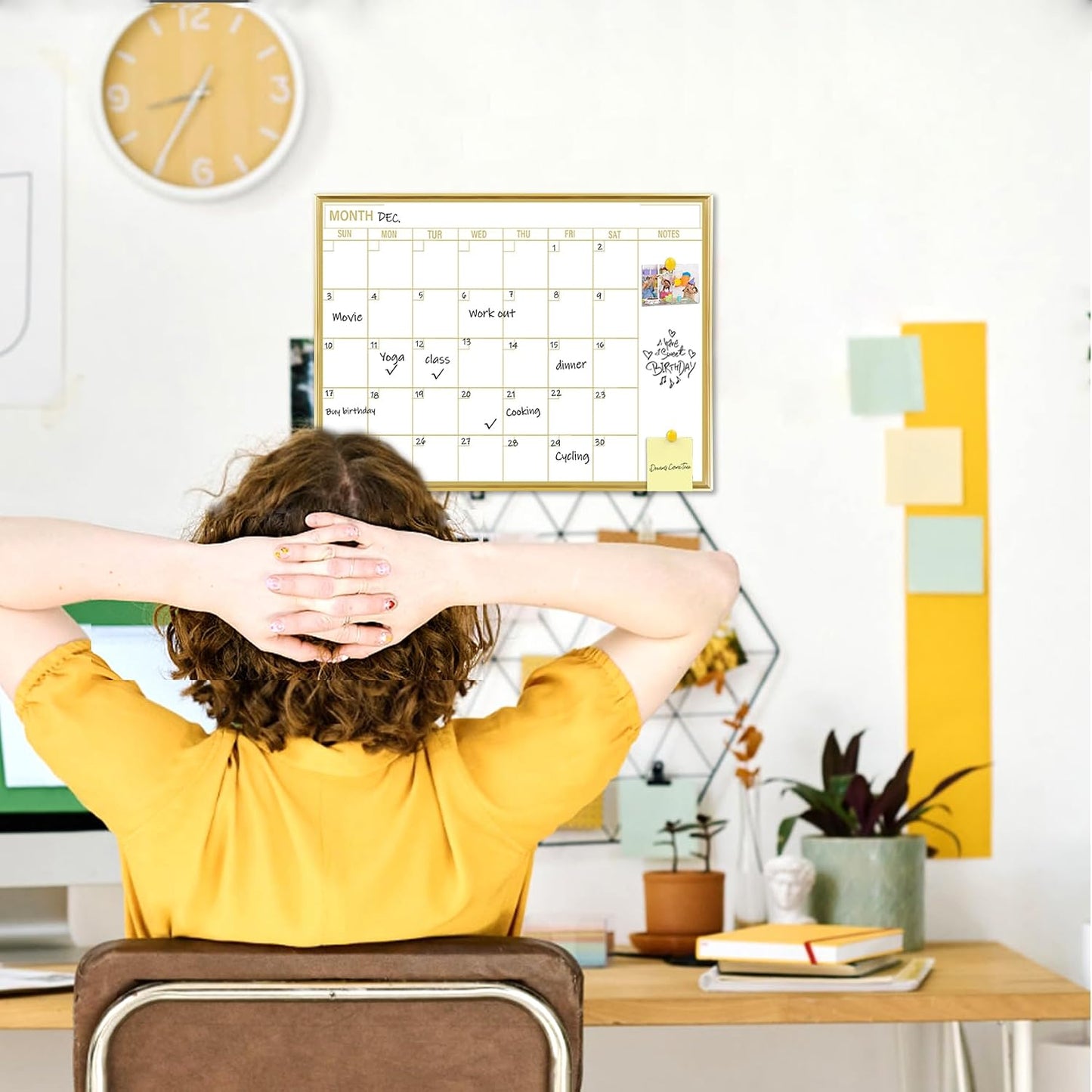 Gold Weekly Dry Erase Board for Wall,12"x16",Gold Metal Frame Weekly Planner Whiteboard for to Do List, Memo, School, Home, Office, Kitchen-GZ