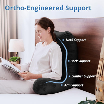 Sasttie Reading Pillows for Sitting in Bed Adult, Back Pillow Bed Sitting Up, Back-Rest Support Cushion for Sit Up on Couch, Sofa, and Floor, Dorm Essentials, Oeko-Tex Certified, Dark Grey