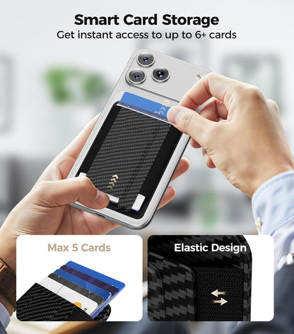 for MagSafe Wallet, Works with Apple Find My, 5-Card RFID Holder with Stand Also Grip, Strong Magnetic Wallet for iPhone 17/16/15/14/13/12 Pro Max Air Plus, Wireless Charging, Black