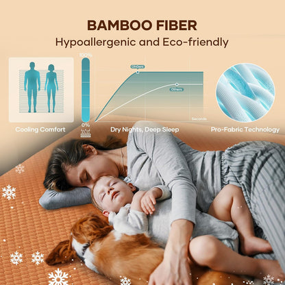 OhGeni 100% Waterproof Mattress Protector,Queen Size Premium Bamboo Mattress Pad,Pet Hair & Bedwetting Resistant,Cooling Breathable Fitted Sheets,Washable Bed Cover,Non-Slip Deep Pocket for Bedroom