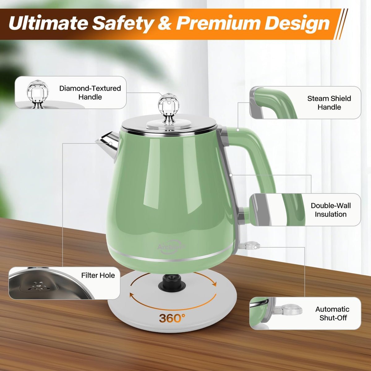 1.8L Electric Kettle, Tea Kettle with Fast Boil 1350W, Pearl White