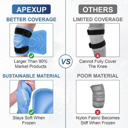 APEXUP Ice Pack for Knee Pain Relief, Large Reusable Wrap After Surgery, Flexible Gel Cold Pack for Injuries, Pain Relief for Back, Shoulder, Elbow, Ankle and Leg (Blue, L, 1PK)