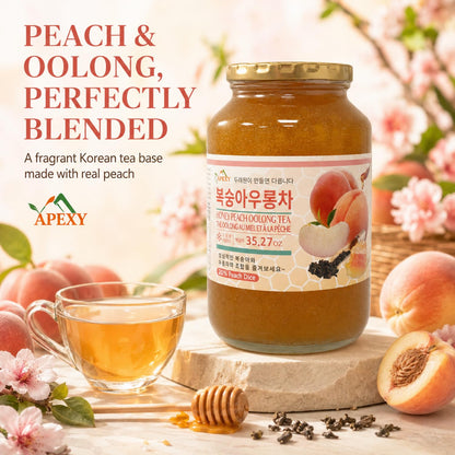 Apexy Korean Honey Peach Oolong Tea – Made with Real Fruit, No Artificial Colors – Premium Drink Base, Smoothies, Desserts, Cocktails, Yogurt, Spreads Made in KOREA 35.27oz (1kg). (Peach Oolong Tea)