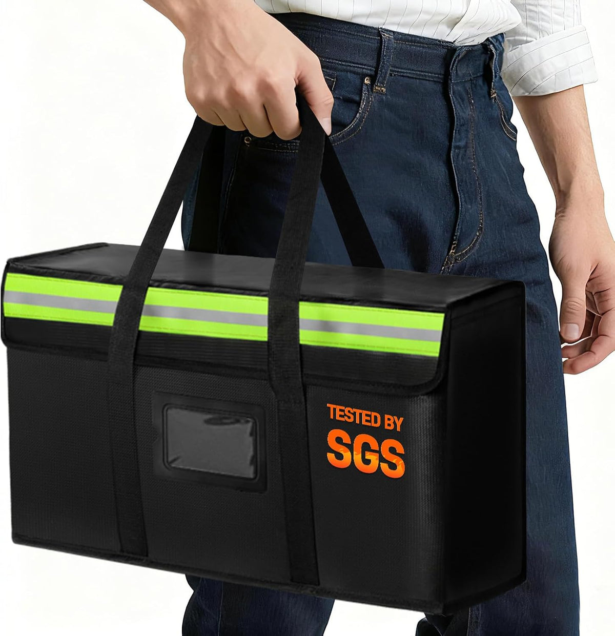 Large Fireproof Document Bag for Home Safe Storage, 15 x 12 x 6in, Black