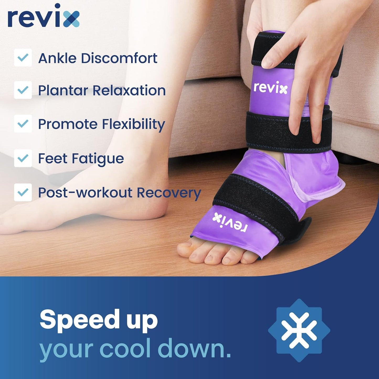 REVIX Ankle Ice Pack Wrap for Foot Pain Relief and Feet Injuries, Reusable Gel Ice Cold Packs for Achilles Tendonitis, Plantar Fasciitis, Sprained Ankles and Heels