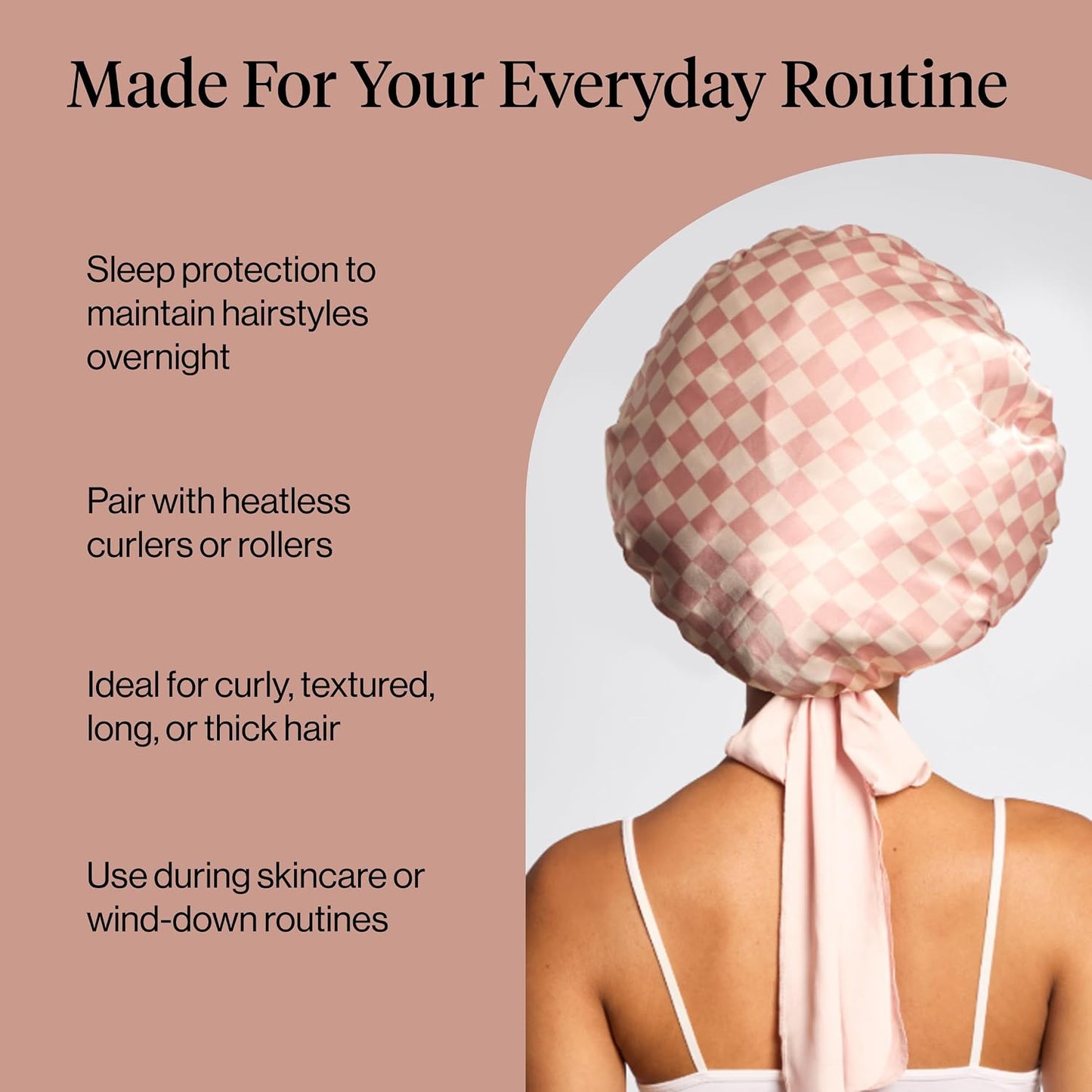 Kitsch XL Satin Bonnet for Sleeping - Softer Than Silk Bonnet For Sleeping Women - Secure Fit, Adjustable, Night Cap For Curly & Textured Hair - Prevents Breakage, Tangles & Thinning - Blush