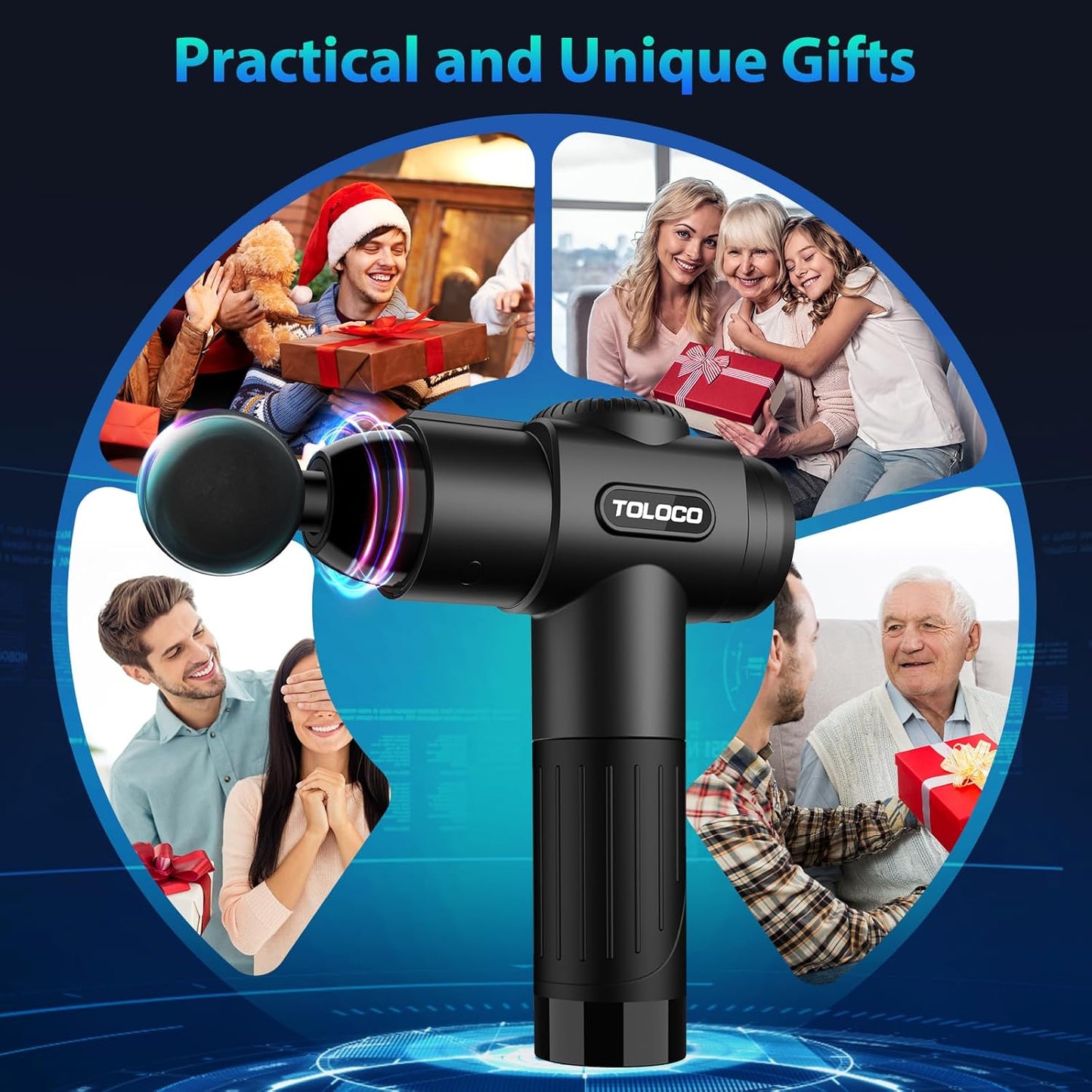 TOLOCO Massage Gun, Deep Tissue Back Massage for Athletes for Pain Relief, Percussion Massager with 10 Massages Heads & Silent Brushless Motor, Fathers Day Dad Gifts, Grey