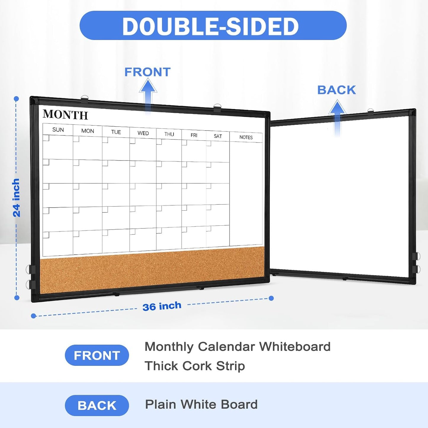Weekly Dry Erase Calendar Whiteboard for Wall, 24" x 18" Cork Week Planner