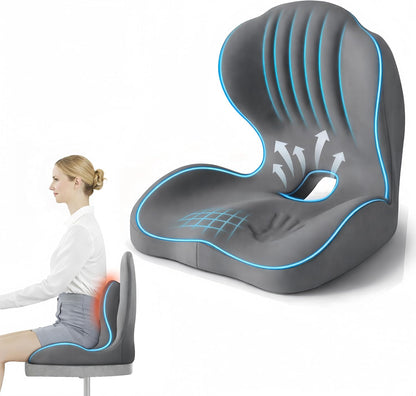 Ergonomic L-Shaped Memory Foam Seat Cushion with Lumbar Support, Designed to Help Relieve Tailbone, Coccyx & Lower Back Pain for Office,Truck, Car & Travel (Black)