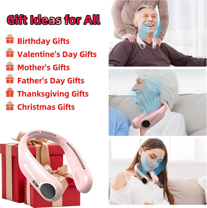 Portable Neck Fan, Personal Wearable Bladeless Fan, 6000mAh USB Rechargeable, 360° Airflow, LED Display, 4-Speeds, Hands Free Fan for Outdoor Indoor, Birthday Gifts for Men Women Dad Mom (Black)