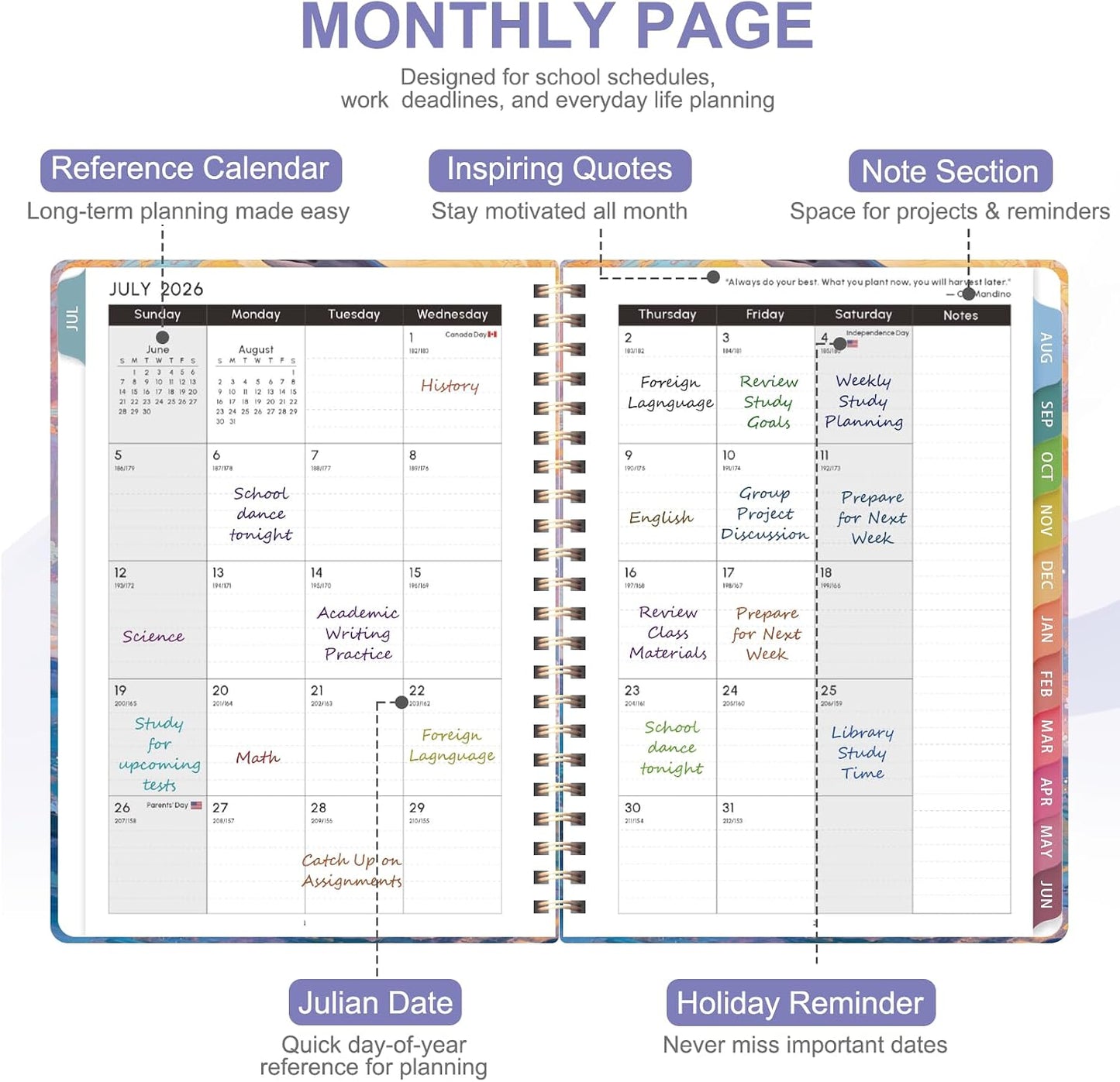 Planner 2026-2027, Weekly and Monthly Calendar Planner, JUL 2026 - JUN 2027 | Academic Year, Daily Agenda Book, A5(6.3'' x 8.5''), Sprial Bound, Inner Pocket, Office School Use