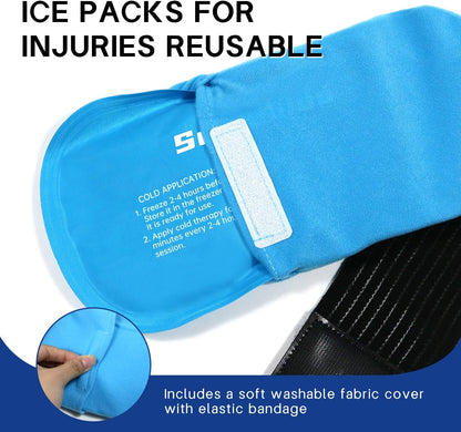 Ice Packs for Injuries Reusable Gel 2 Hot Cold Compress Therapy Pack with Adjustable Strap Soft Ice Wraps for Ankle Knee Leg Neck Shoulder Wrist Feet Back Pain Relief (Purple, Medium 10 x 5.5 Inch)