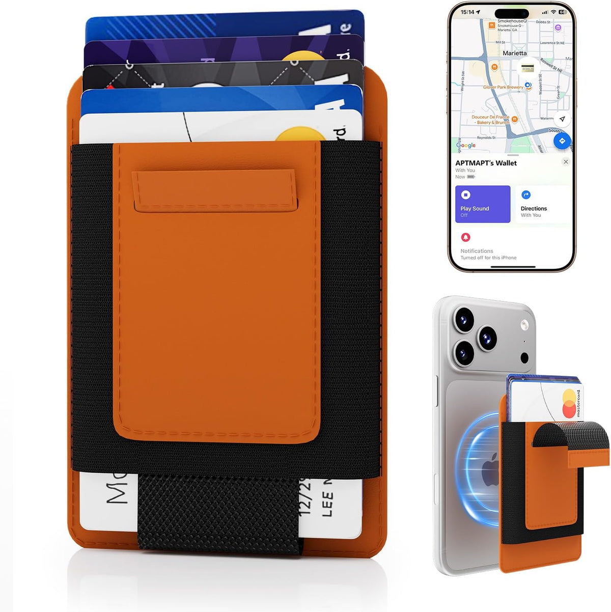 for MagSafe Wallet Works with Apple Find My, 5-Card RFID Holder with Pop-Up Strap, Strong Magnetic Wallet for iPhone 17/16/15/14/13/12 Pro Max Air Plus, Wireless Charging, Black