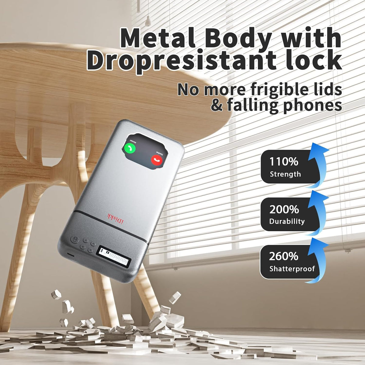 iDiskk Silver Metal Timed Phone Lock Box, Self-Control Timer Locker