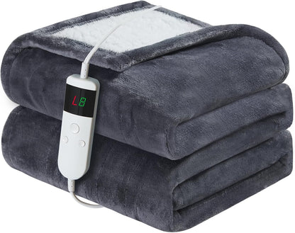 Electric Heated Blanket Throw Size 50''x60''-Control Heating Blanket, Soft & Warm Flannel 10-Level Temperature Control, 8 Hours Auto Off, Rapid Heating & Overheat Protection