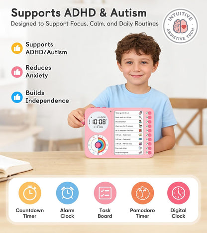 3-in-1 Visual Timer & ADHD Tool for Kids – ADHD Task Timer for Adults with Visual Schedule, Chore Chart & Planning Board for Home, School, Classroom, Work (White)