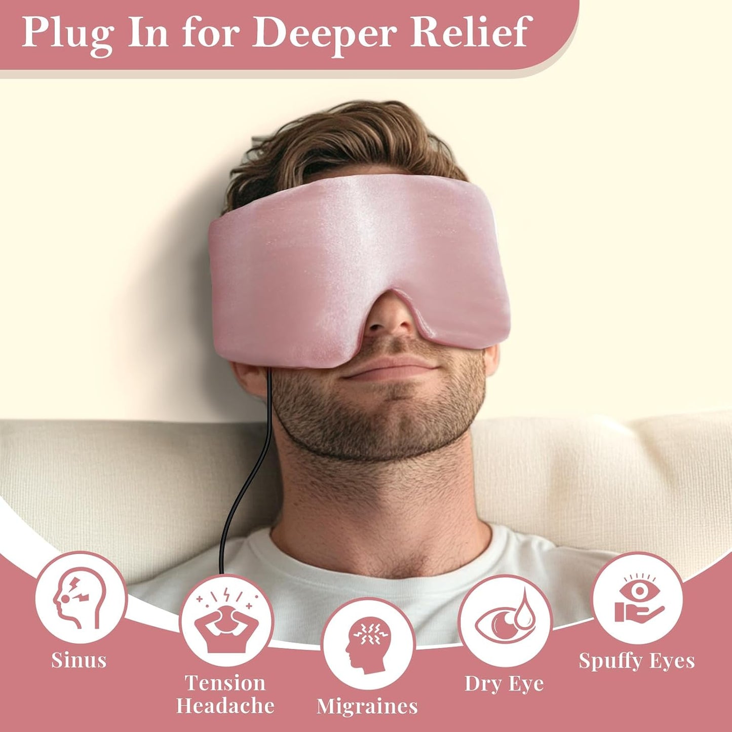 Silk Heated Eye Mask, USB Corded Electric Face Heating Pad for Sinus Pressure Relief, Warm Eye Compress for Dry Eyes, Stye and Tension Headache with 3 Temp Settings & 30-Min Auto Off, Forest Green