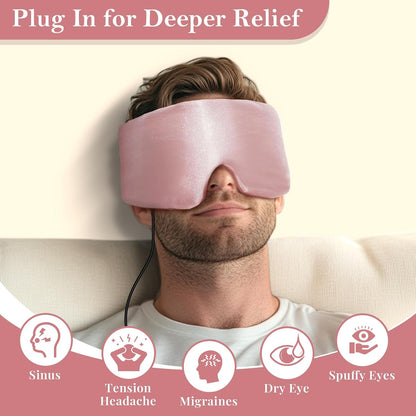 Silk Heated Eye Mask, USB Corded Electric Face Heating Pad for Sinus Pressure Relief, Warm Eye Compress for Dry Eyes, Stye and Tension Headache with 3 Temp Settings & 30-Min Auto Off, Forest Green