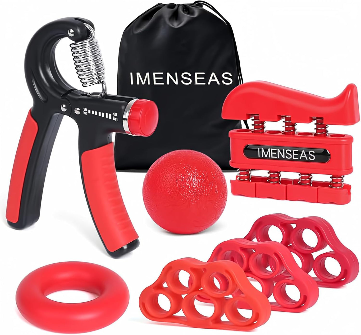 Grip Strength Trainer 7 Pack Adjustable Hand Gripper, Finger Stretcher Resistance Extensor Bands, Finger Exerciser, Grip Strength Ring & Stress Ball, Hand Grip Strengthener
