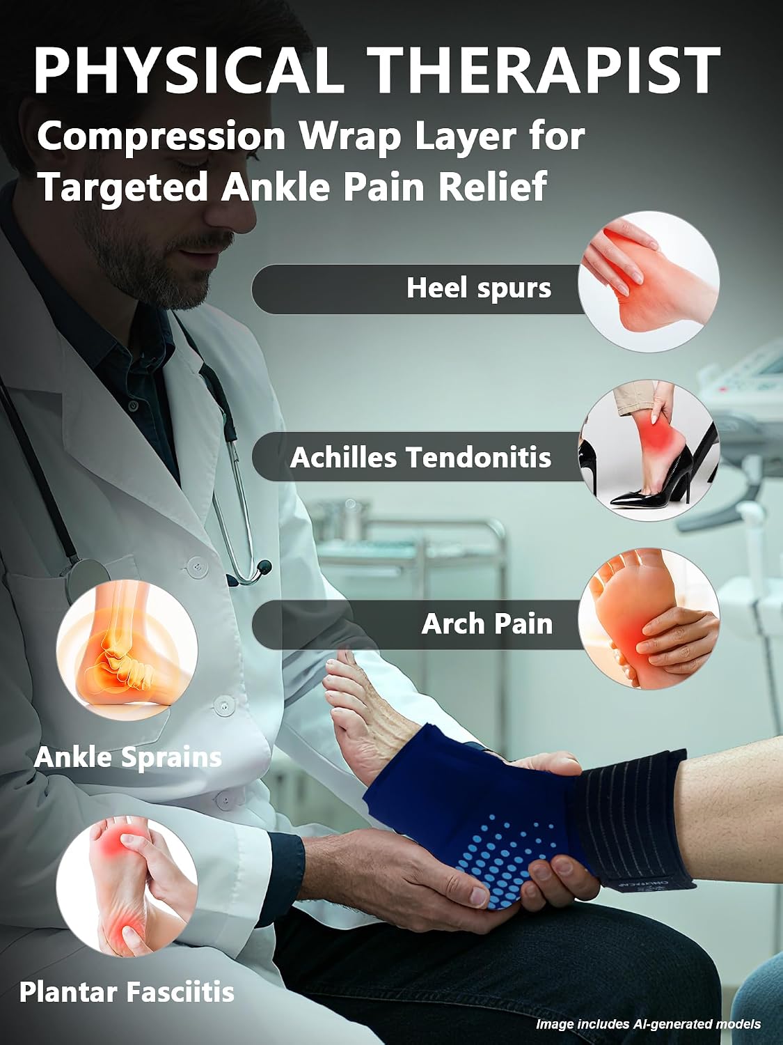 Ankle Ice Pack Wrap,Flexible Cold Therapy for Foot Pain Relief | gel,3D full-coverage,cool ice-silk fabric,dual hot & cold compress,flexible when frozen,leak-proof,ideas for swelling,sprains