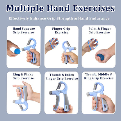 CYFIE Grip Strength Trainer Kit with Adjustable Resistance 10 - 132 Lbs, Forearm Exerciser, Finger Stretcher, Stress Ball, Forearm Strengthener for Workout wuth Storage Bag, Muscle Building and Recovery