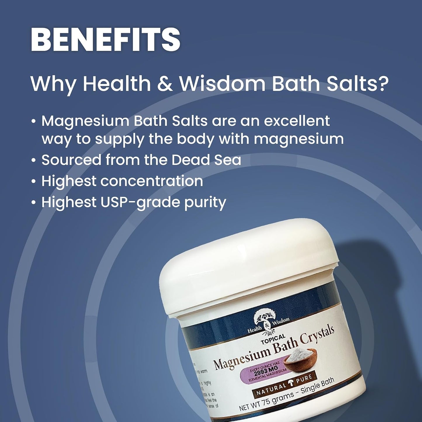 Health and Wisdom Magnesium Bath Crystals - Bath Salts with High Concentration & Enhanced Absorption for Muscle & Joint Relief - Dead Sea Sourced - Unscented - 5.5 lb Bag - Up to 45 Uses