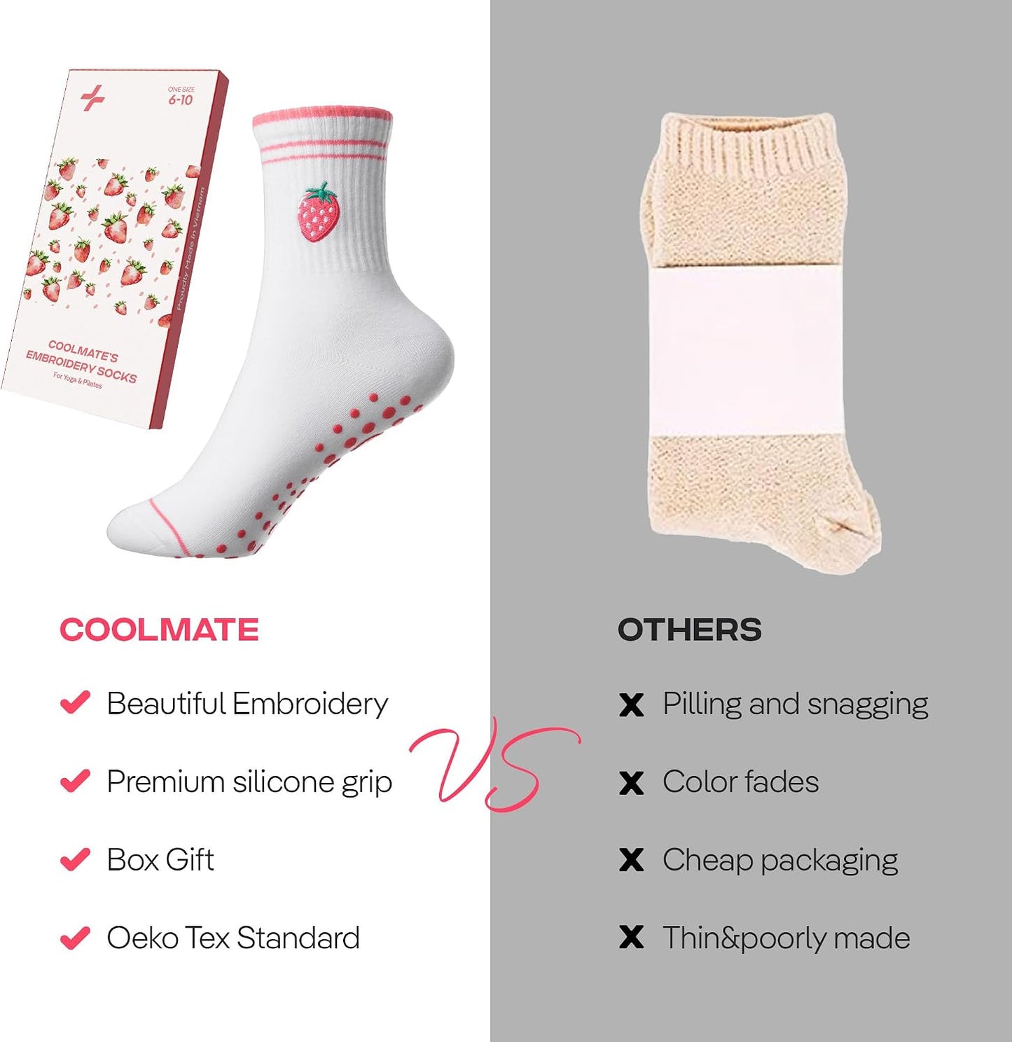 COOLMATE Pilates Socks with Grips for Women, Yoga Socks, Crew Non Slip Women for Barre, Pilates Gifts for Women - Colors A