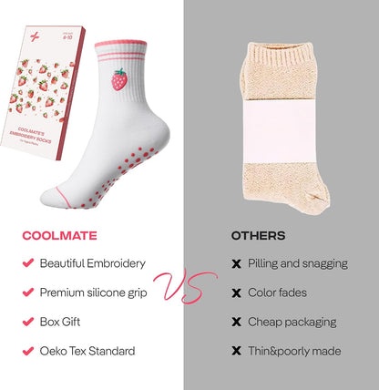 COOLMATE Pilates Socks with Grips for Women, Yoga Socks, Crew Non Slip Women for Barre, Pilates Gifts for Women - Colors A
