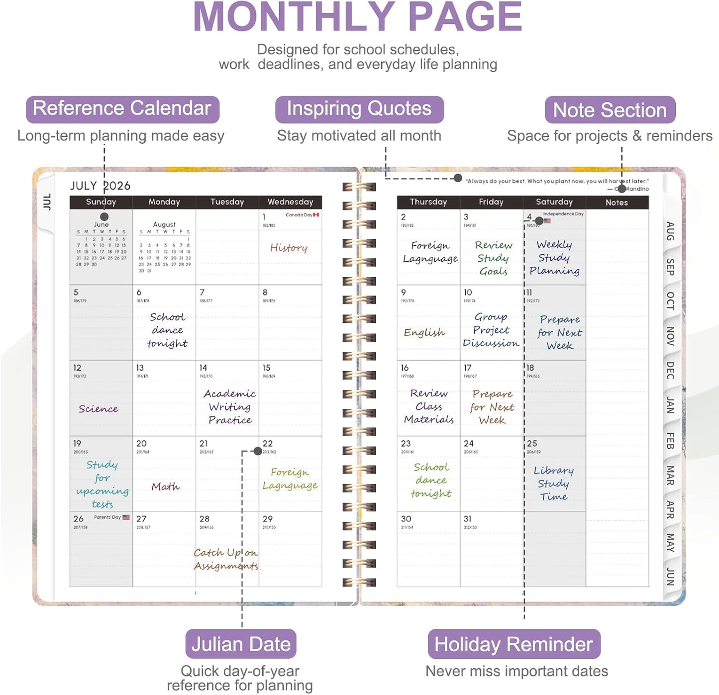 Planner 2026-2027, Weekly and Monthly Calendar Planner, JUL 2026 - JUN 2027 | A5(6.3'' x 8.5''), Hardcover, Agenda Book, Sprial Bound, Inner Pocket, Office and School Use