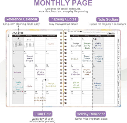 Planner 2026-2027, Weekly and Monthly Calendar Planner, JUL 2026 - JUN 2027 | A5(6.3'' x 8.5''), Hardcover, Agenda Book, Sprial Bound, Inner Pocket, Office and School Use