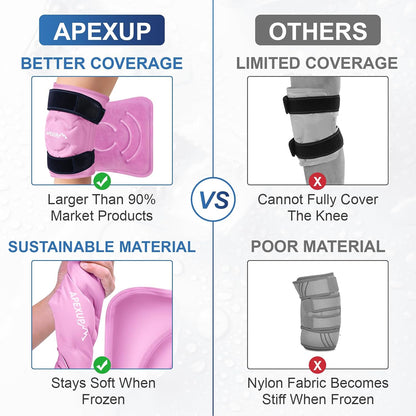 APEXUP Ice Pack for Knee Pain Relief, Large Reusable Wrap After Surgery, Flexible Gel Cold Pack for Injuries, Pain Relief for Back, Shoulder, Elbow, Ankle and Leg (Blue, L, 1PK)