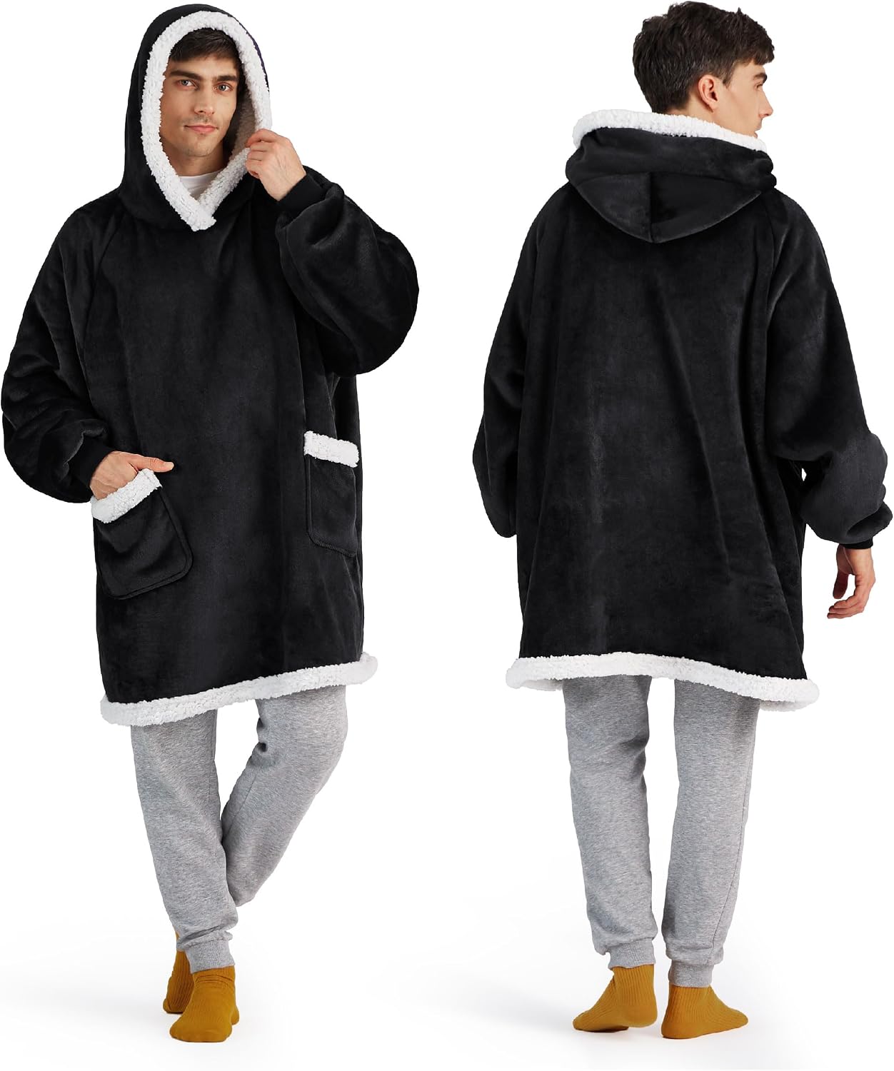 Bedsure Blanket Hoodie, Wearable Blanket Hoodie as Gifts for Mom, Birthday Gifts for Women Kids Teens Mother's Day Sherpa Sweatshirt, Grey, Standard