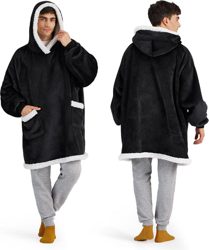 Bedsure Blanket Hoodie, Wearable Blanket Hoodie as Gifts for Mom, Birthday Gifts for Women Kids Teens Mother's Day Sherpa Sweatshirt, Grey, Standard