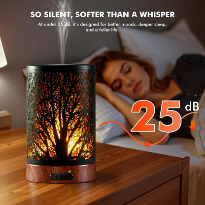 Aromatherapy Essential Oil Diffuser for Home - 100ml Black Ultrasonic Diffuser with Dynamic Flame Light, Metal Cool Mist Aroma Diffuser for Essential Oils & Auto Shut-Off Protection