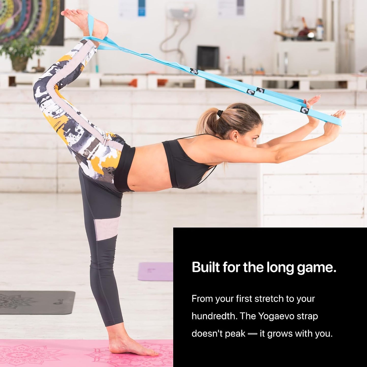 YogaEVO Stretching Strap with Loops for Physical Therapy — Yoga Strap & Resistance Band in One — Flexibility & Back Recovery — HD Video Routines Included