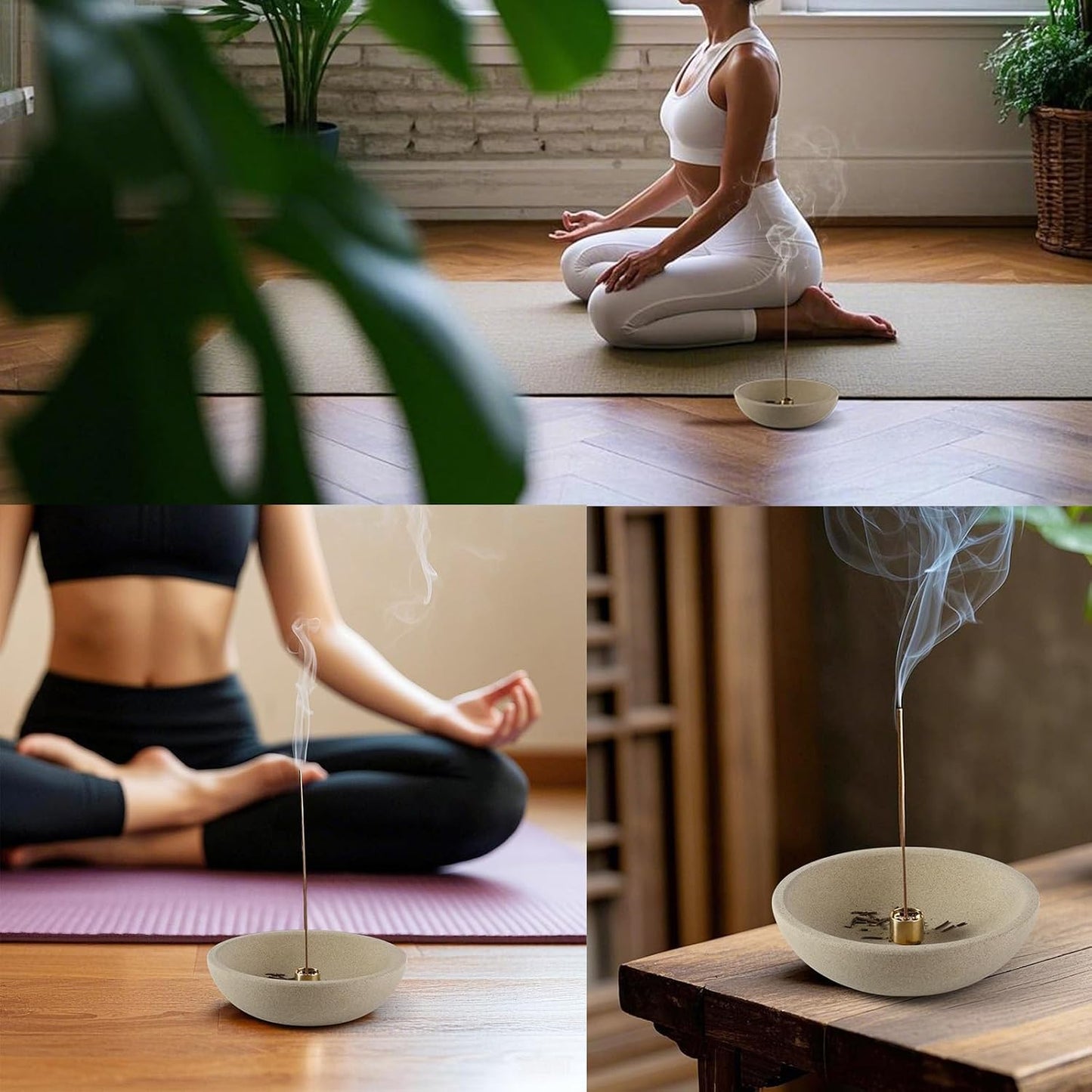 Koville Natural Marble Incense Holder, Incense Holder for Sticks with 9 Holes, Handmade Incense Burner Ash Catcher for Meditation Yoga SPA, Balsam Fir/Palo Santo/Sage/Cone (White)