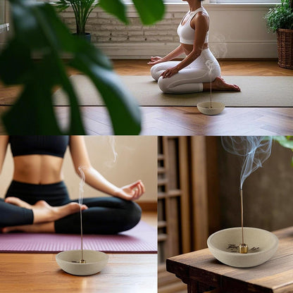 Koville Natural Marble Incense Holder, Incense Holder for Sticks with 9 Holes, Handmade Incense Burner Ash Catcher for Meditation Yoga SPA, Balsam Fir/Palo Santo/Sage/Cone (White)