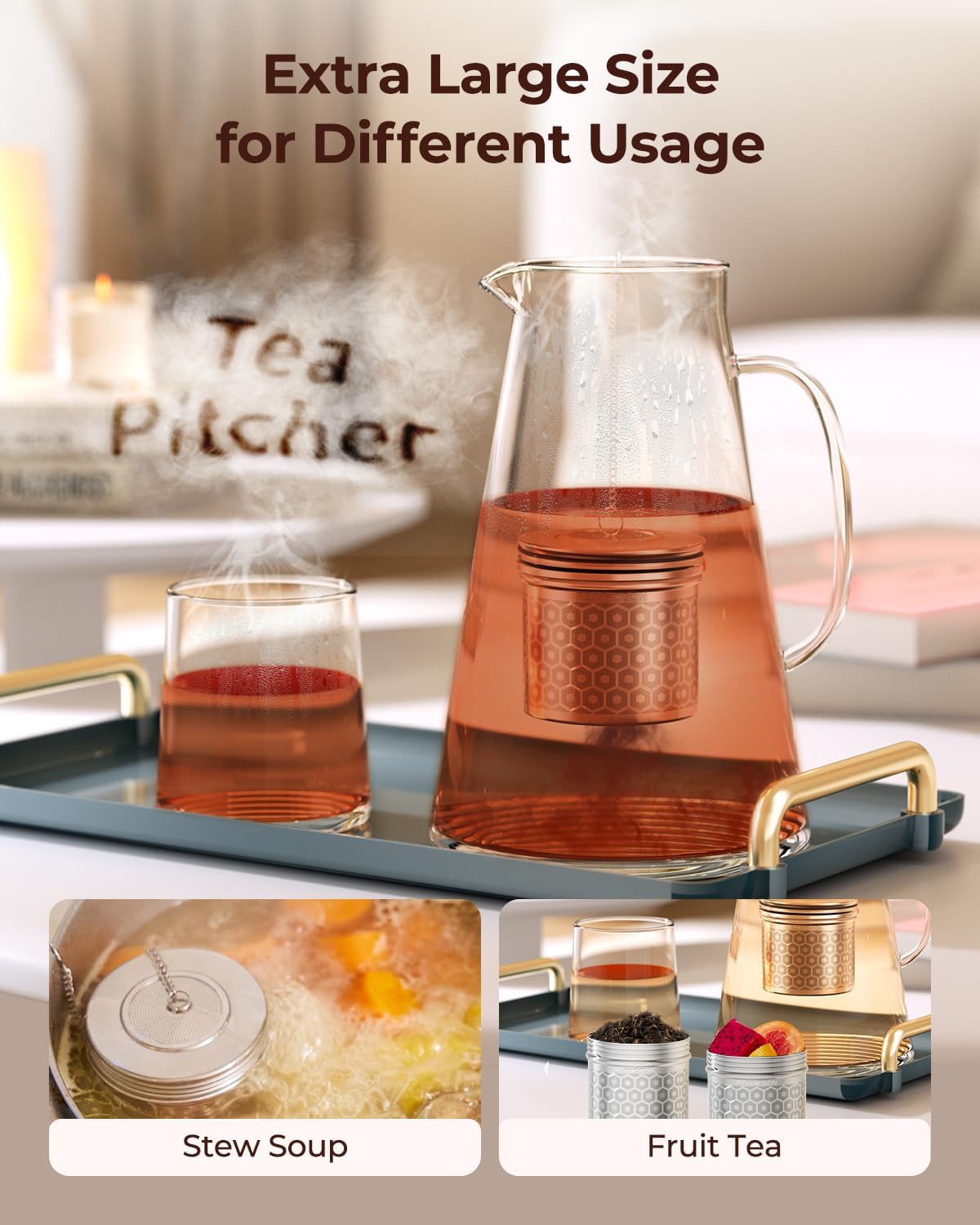 Reinmoson Large Tea Infuser for Loose Tea & Spice Infuser for Cooking, Extra Fine Mesh Tea Strainers, 304 Stainless Steel Loose Leaf Tea Steeper for Black Tea, Rooibos, etc