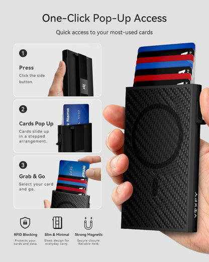Magnetic Wallet for MagSafe, Pop-Up, RFID, Carbon Fiber-Style Texture