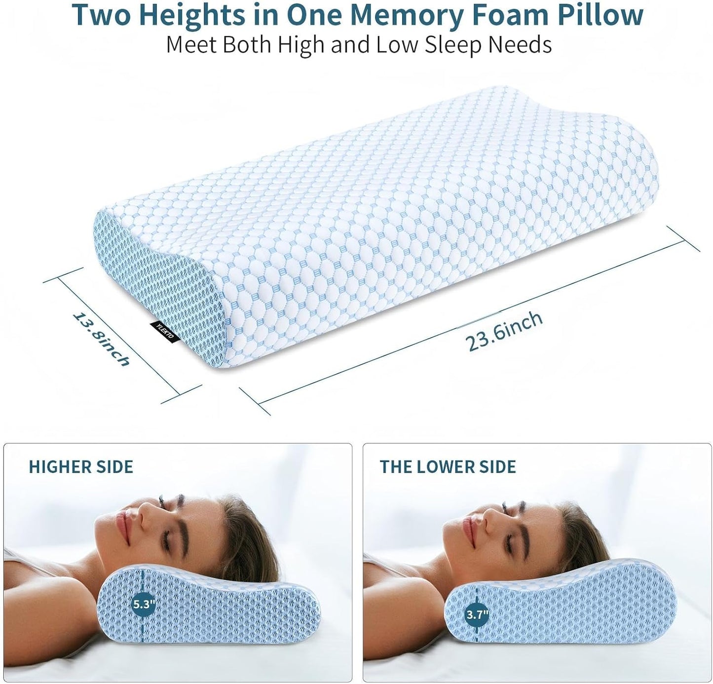 Cervical Pillow for Neck Pain Relief, Contour Memory Foam Pillows for Sleeping, Ergonomic Pillow Adjustable Orthopedic Cooling Pillow Bed Pillow Neck Support for Side Back Stomach Sleepers(Blue)