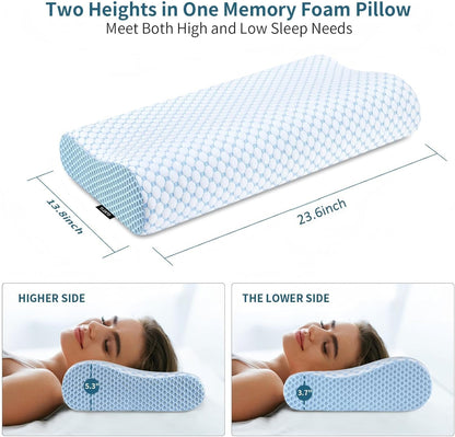Cervical Pillow for Neck Pain Relief, Contour Memory Foam Pillows for Sleeping, Ergonomic Pillow Adjustable Orthopedic Cooling Pillow Bed Pillow Neck Support for Side Back Stomach Sleepers(Blue)