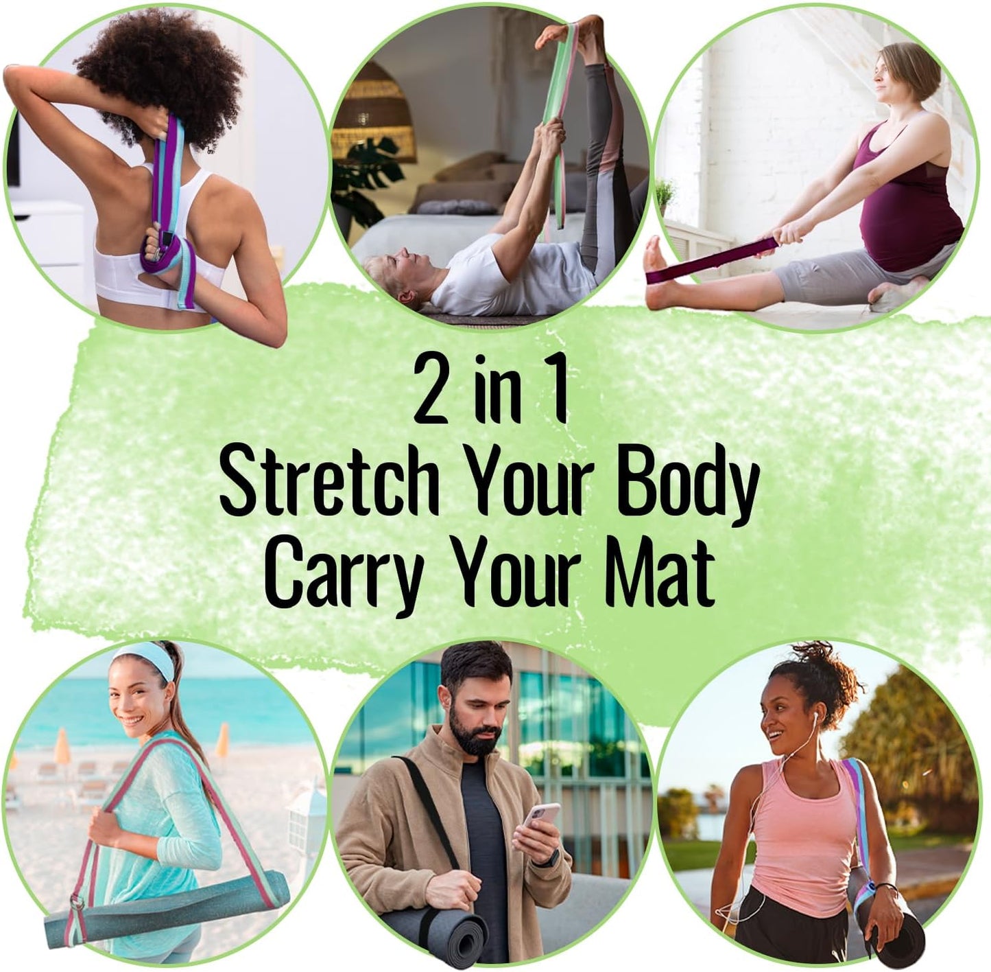 TECEUM 2 IN 1 Yoga & Mat Strap for Stretching – Cotton – 6/8/10 ft | Adjustable Non-Slip Belt in 30+ Colors for Yoga, Pilates, Physical Therapy, Fitness, Home Workouts and Carrying Mats